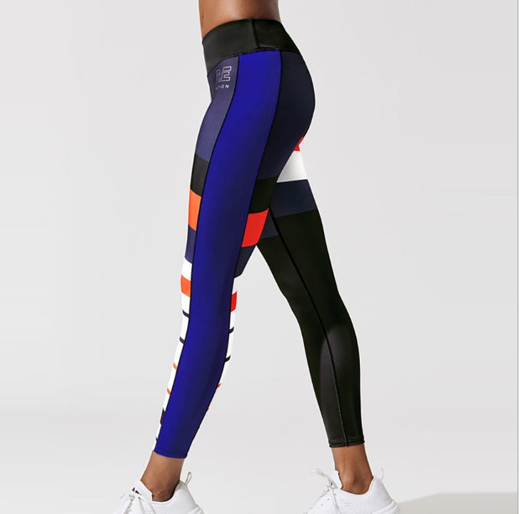 Transfrontalier pour l'Europe et l'Amérique rouge noir et blanc bleu rayé neuf pantalons femmes commerce extérieur original unique leggings de sport JK1-022