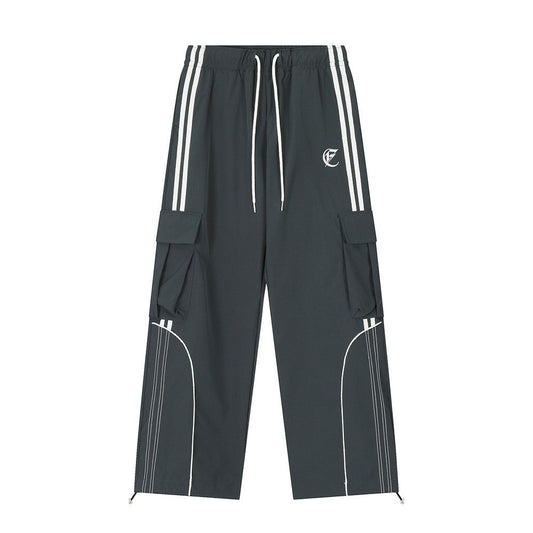 Men's American High Street Design Striped Stitching Straight-leg Wide-leg Pants