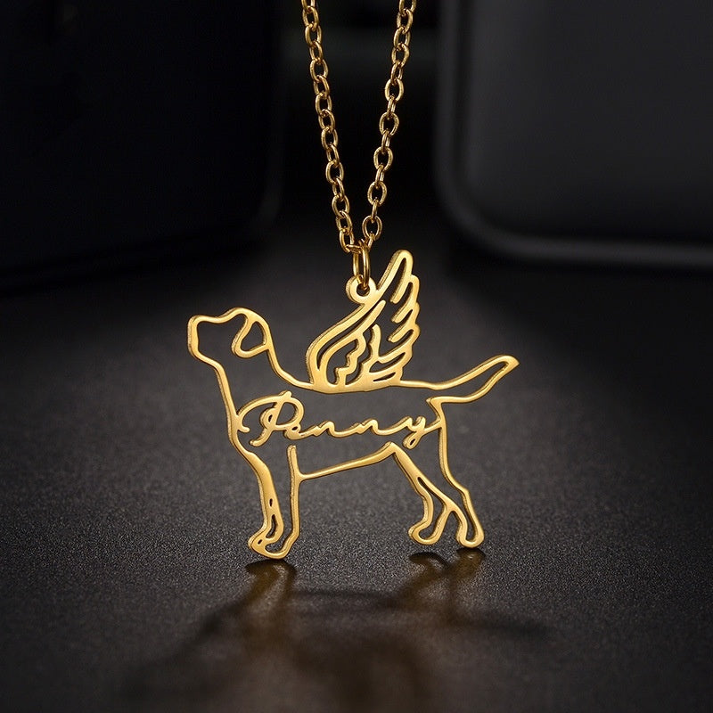 Collier pendentif lettre motif chien bricolage en acier inoxydable