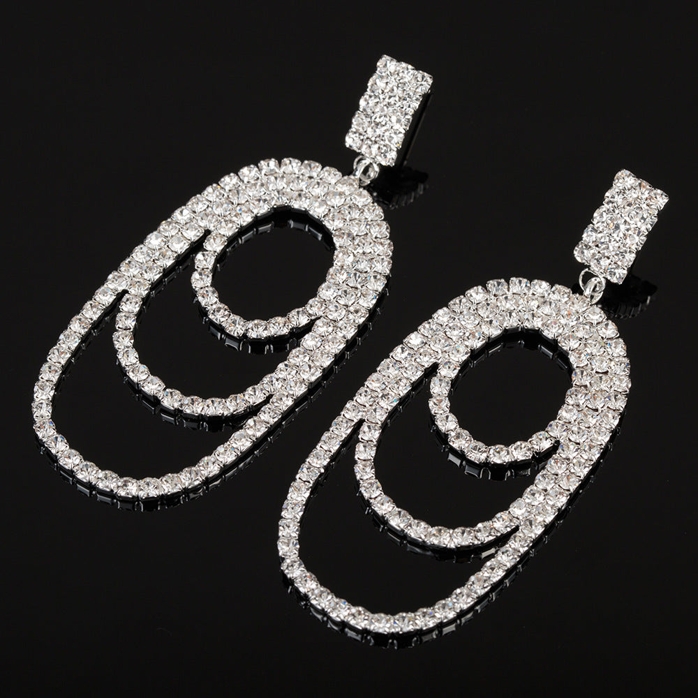Boucles d'oreilles à la mode avec grand strass, anneau rond de style coréen