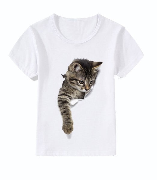 T-shirt décontracté à manches courtes pour enfants imprimé en 3D avec chat