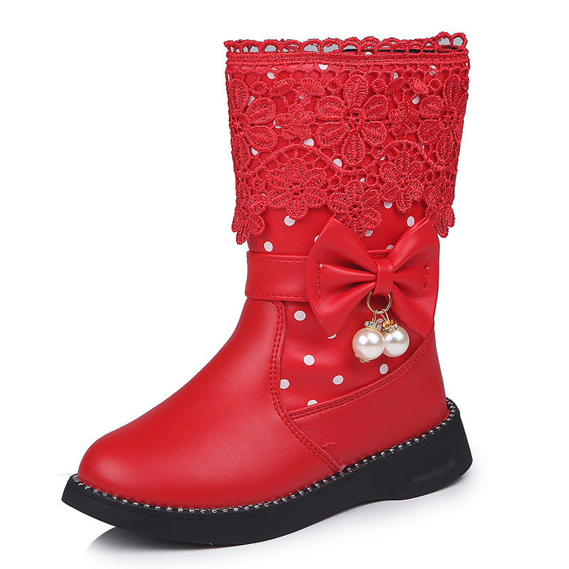 Zapatos de algodón para niña con colgante de lazo y terciopelo