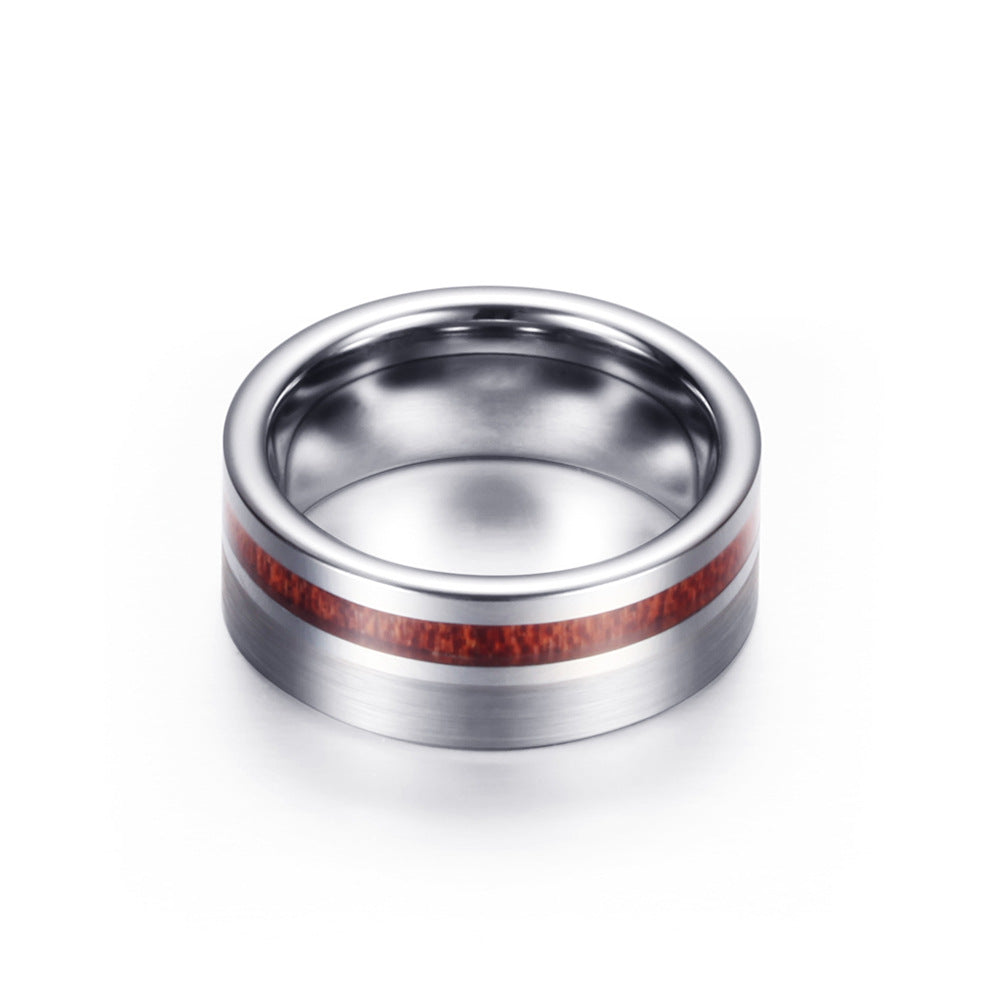 Anneau de tungstène à une rangée de grain de bois pour hommes