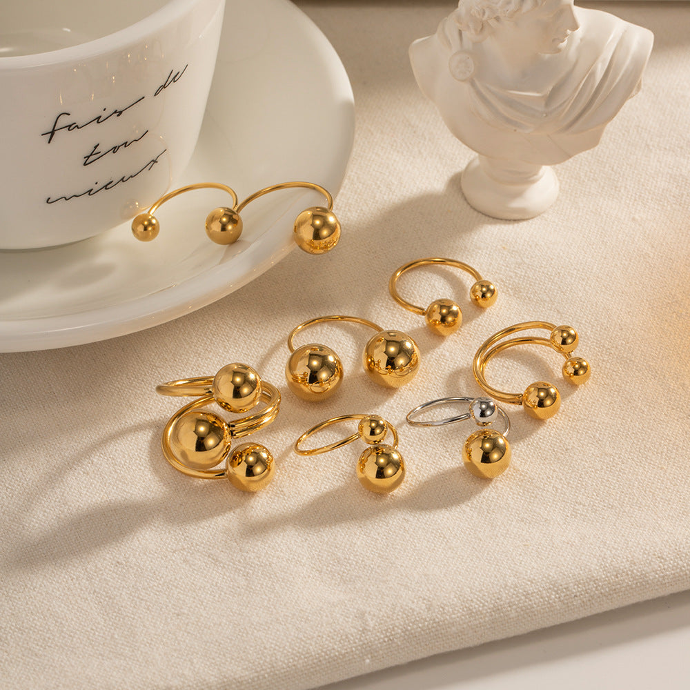 Bague de personnalité sphérique pour femme, anneau à bille en acier doré, anneau à sens élevé