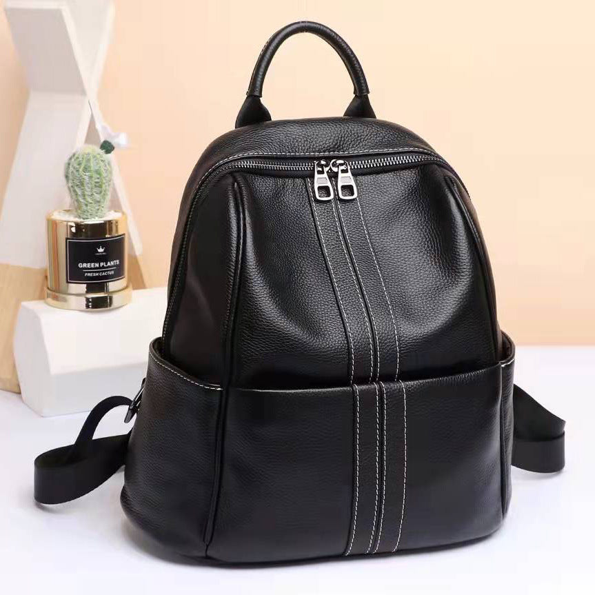 Sac à dos de voyage en cuir souple, polyvalent et décontracté, en cuir de vache de grande capacité