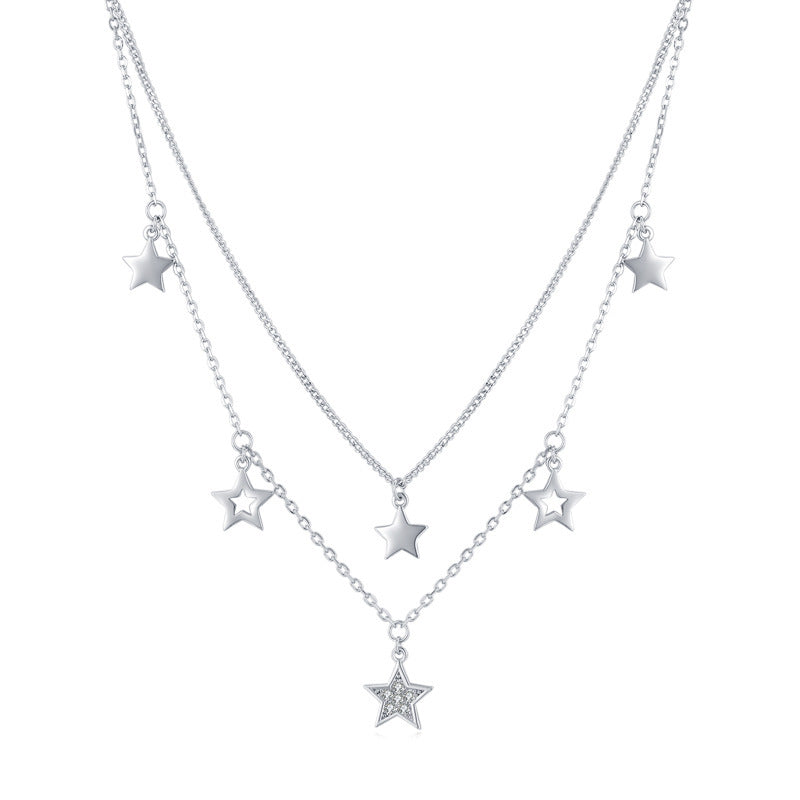 S925 Sterling Silver Double Circles Star Necklace