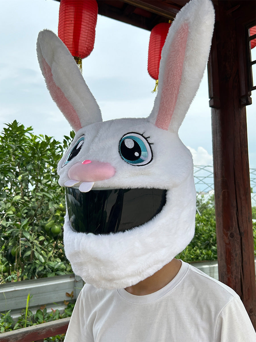 Gorro decorativo con cabeza de conejo, funda protectora, felpa cálida