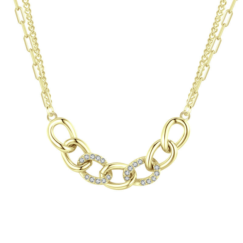Collar de doble capa en forma de cadena Mujer S925 Plata Personalidad