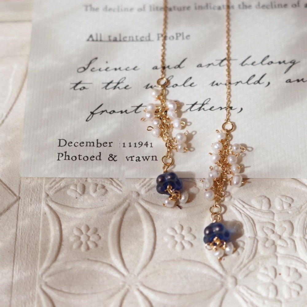 Fils d’oreille en or 14 carats avec perles d’eau douce Lily Tassel faits à la main