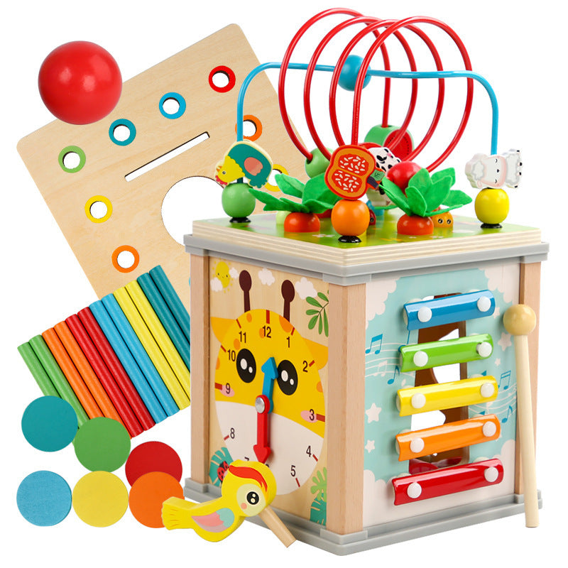 Puzzle multifonctionnel de coffre au trésor en bois pour enfants