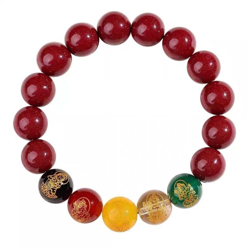 Bracelet Cinabre Naturel Cinq Dieux De La Richesse Or Violet