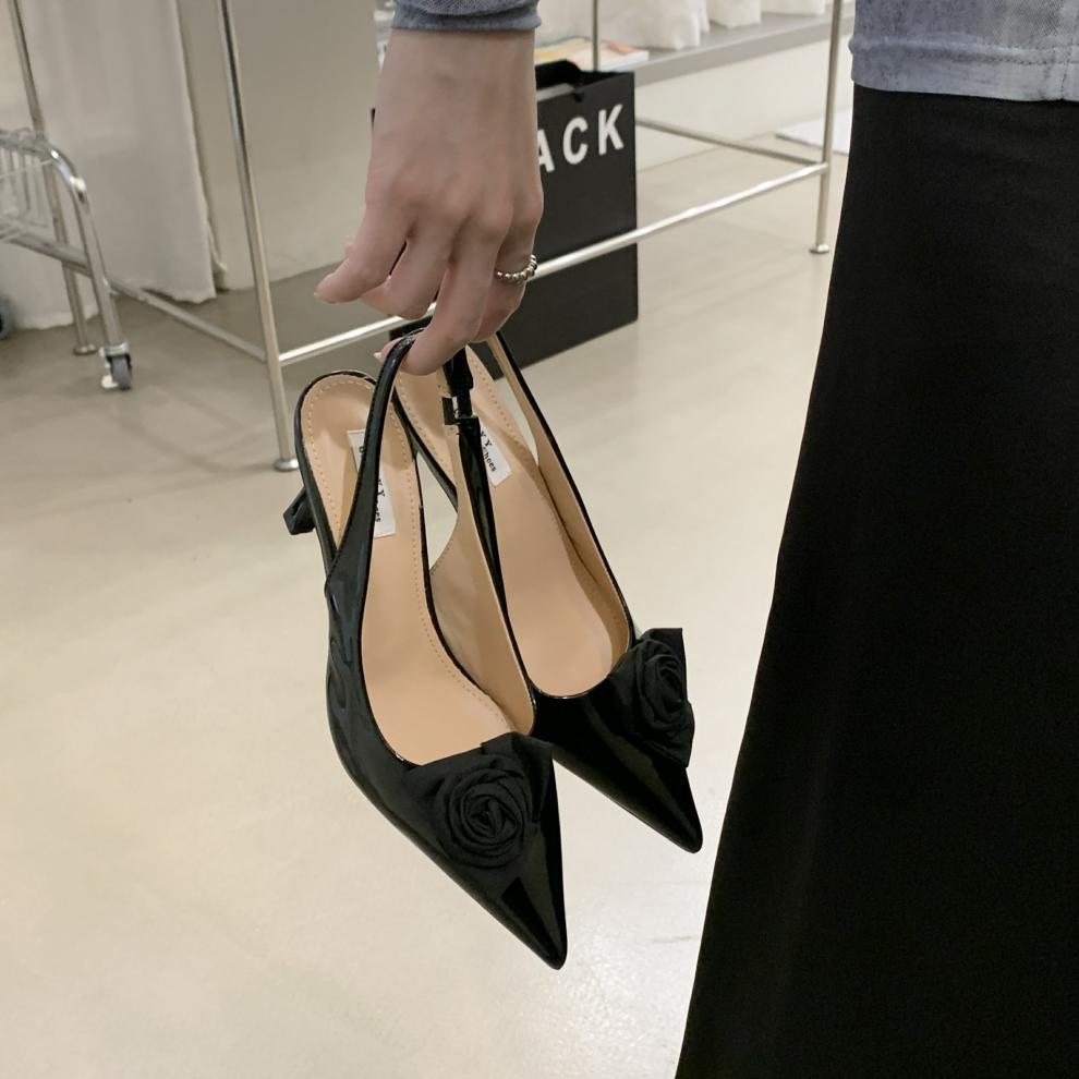 Mode Fleur Talon Haut Bout Pointu Slingback Vêtements D'extérieur Chaussures À Talons Aiguilles
