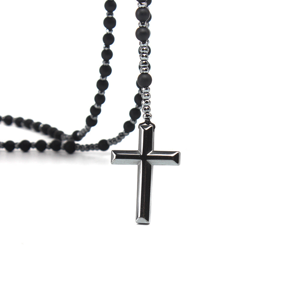 Natural Stone Beads Cross Sweater Chain