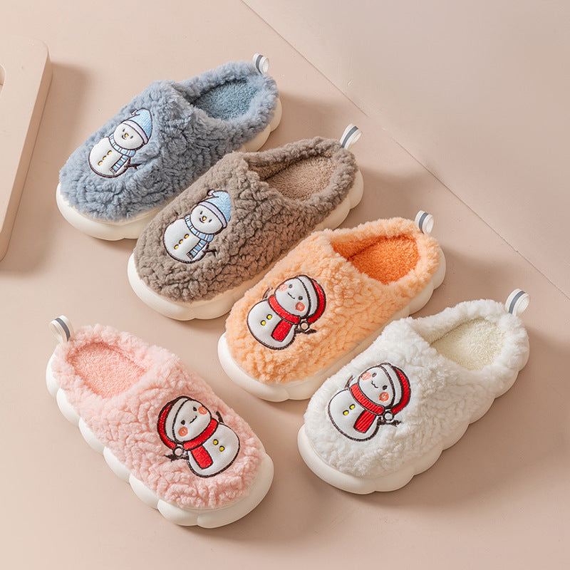 Mignon bonhomme de neige pantoufles hiver intérieur ménage chaud en peluche à semelles épaisses anti-dérapant Couple maison pantoufle doux sol chambre maison chaussures