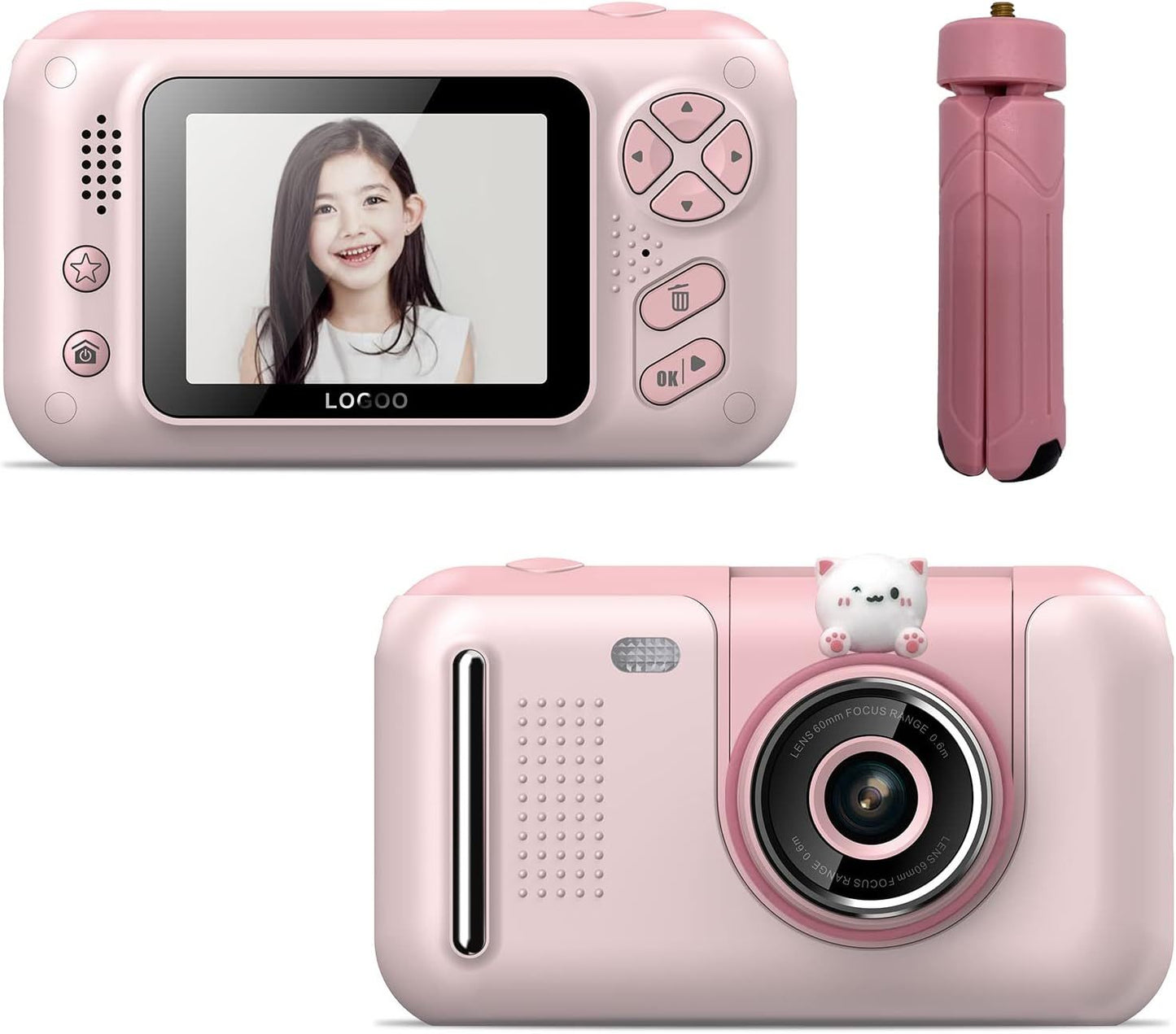 Cámara para niños, cámara selfie digital para niños de 3 a 12 años con resolución fotográfica de 20 MP, cámara de vídeo HD 1080P con tarjeta SD de 32 GB y palo selfie
