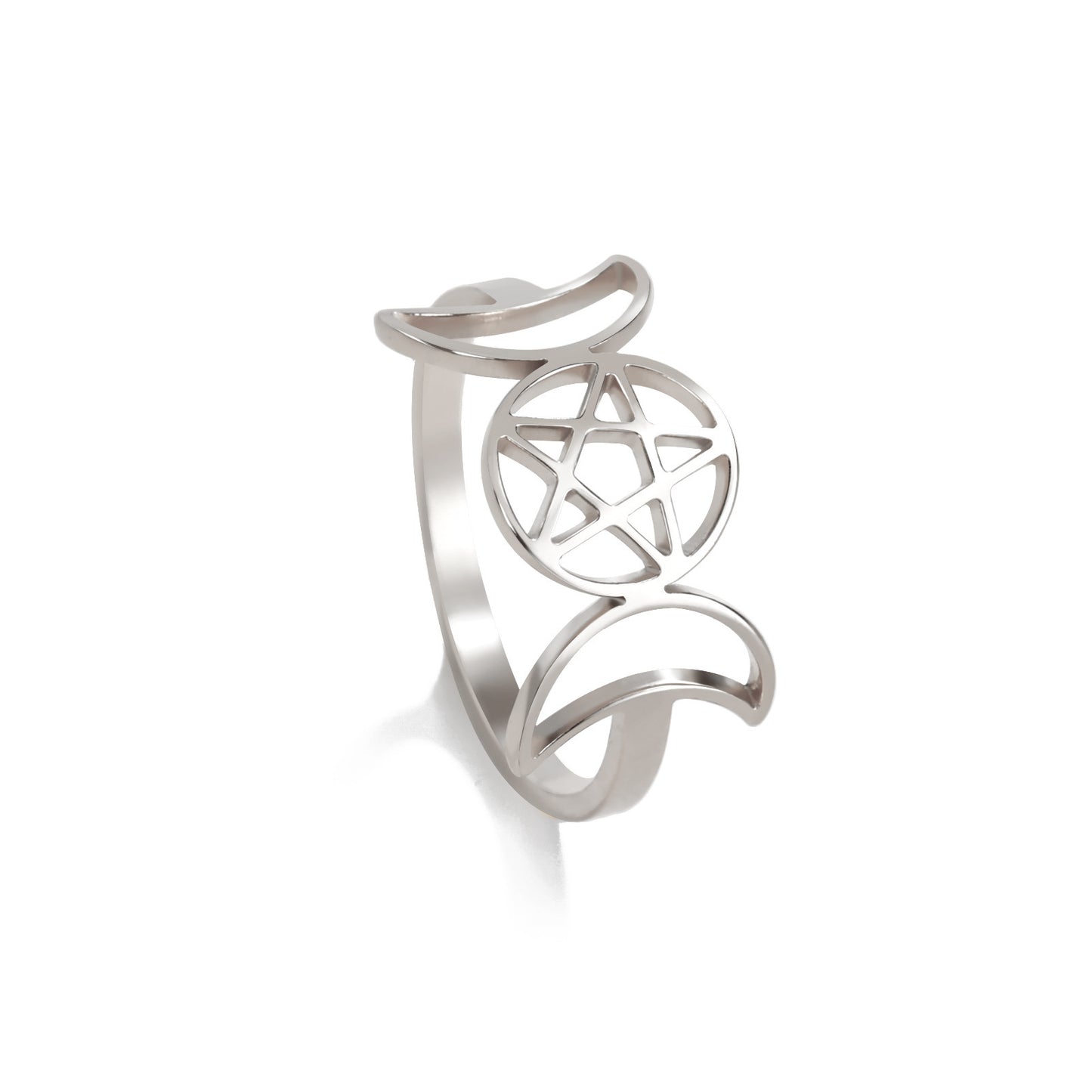 Bague en acier inoxydable, ornement de Couple sauvage, Double lune, pentagramme