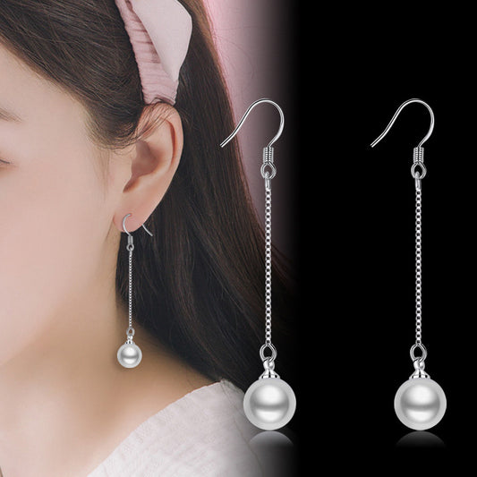 Pearl Shell Pearl Stud Earrings Silver Plated Tassel Jewelry Long Earrings