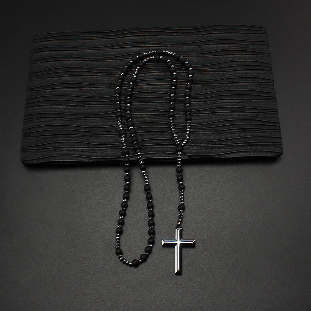 Natural Stone Beads Cross Sweater Chain