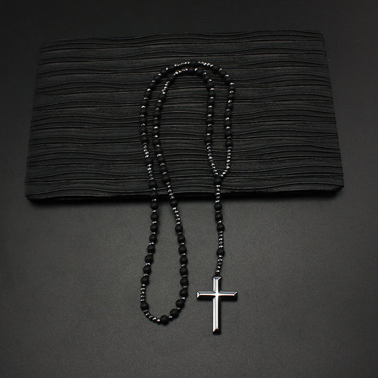 Natural Stone Beads Cross Sweater Chain