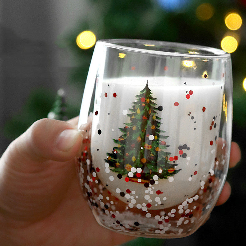Nouveau Tasse d'arbre de noël résistant à la chaleur Double couche paillettes