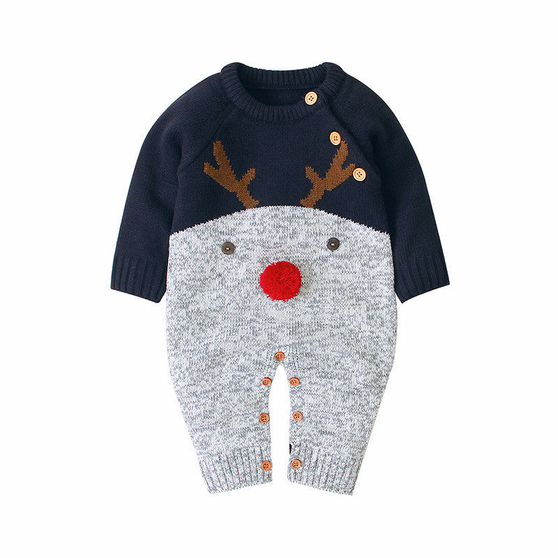 Barboteuse tricotée en forme de cerf pour garçons et filles, pull de noël