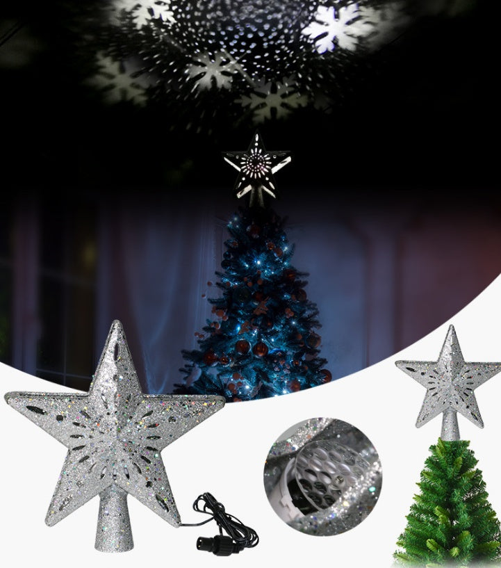 Lumière supérieure d'arbre de noël en forme d'étoile et de flocon de neige, projecteur Laser LED, lumières d'ornement d'arbre de noël