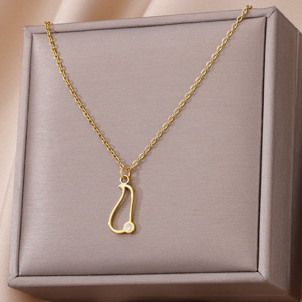 Collier avec pendentif en forme de lettre creuse Simple pour filles, ornement en acier inoxydable
