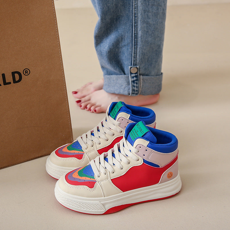 Chaussures blanches montantes pour femmes, chaussures de Skate de sport décontractées à fond épais