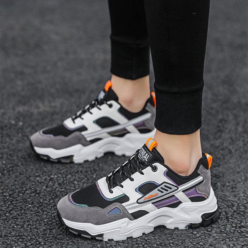 Baskets à lacets noires et blanches pour hommes, chaussures d'extérieur en maille respirantes, légères, de course, de sport