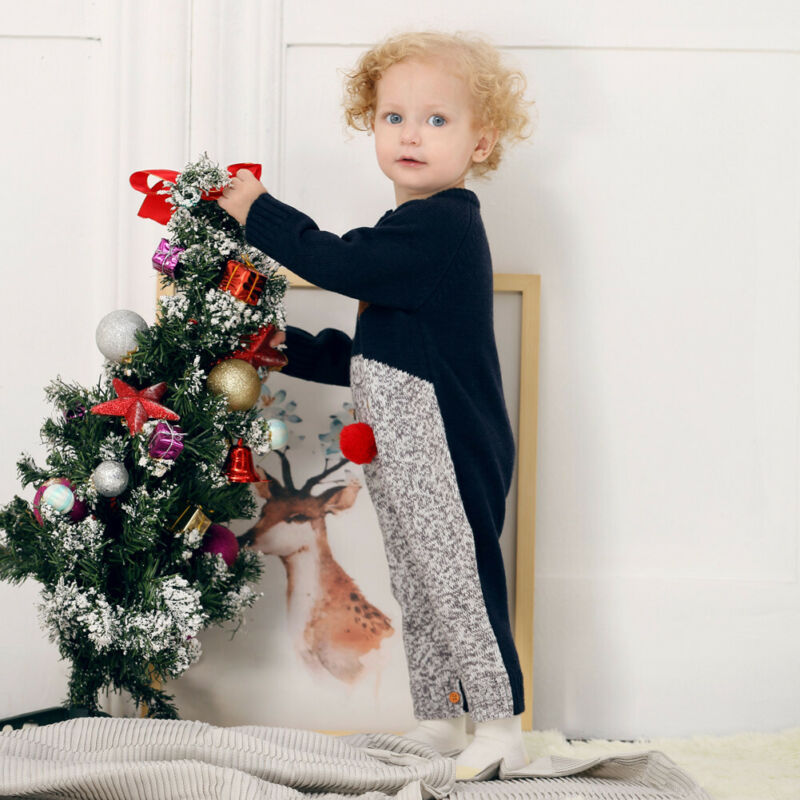 Barboteuse tricotée en forme de cerf pour garçons et filles, pull de noël