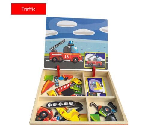Puzzle magnétique amusant Montessori, boîte de Puzzle en bois pour enfants, jeu de dessin animé, peinture éducative, jouets pour enfants, cadeau anti-stress