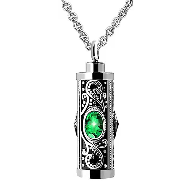 Stainless Steel Birthstone Cinerary Casket Openable Pendant Necklace