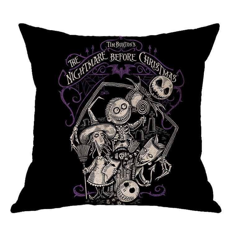 Funda de almohada de Halloween con calavera de lino