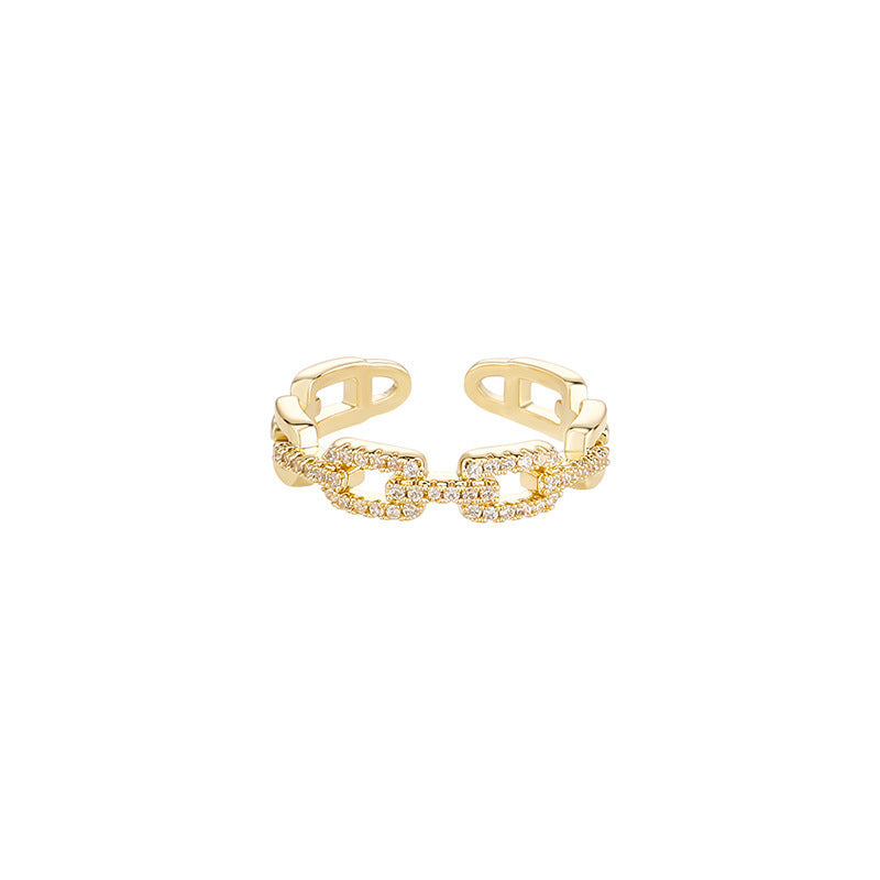 Anillo elegante hueco de doble capa con estampado de letras con cuentas simples