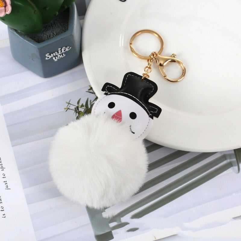 Pendentif porte-clés boule de fourrure de bonhomme de neige mignon