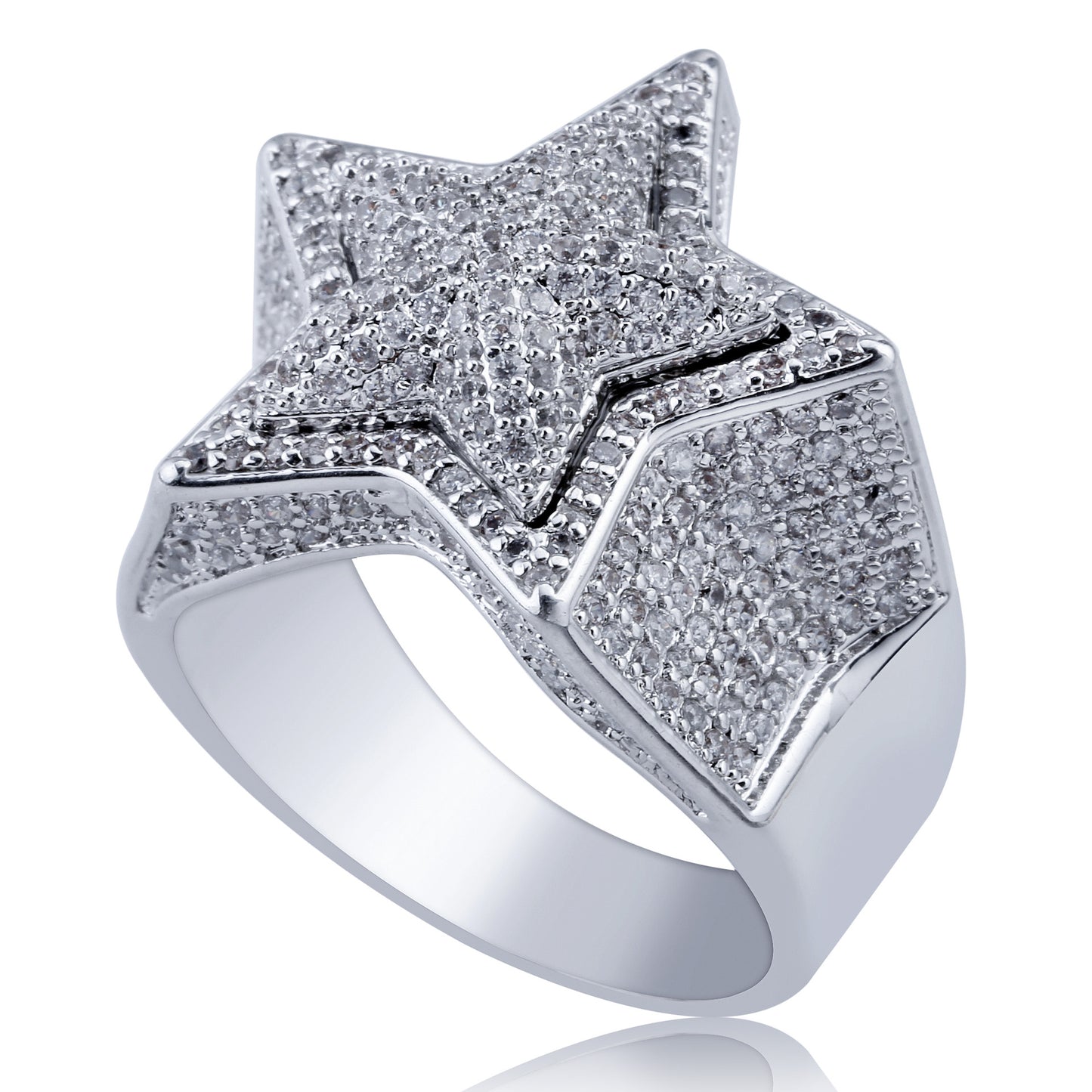 Bague Tridimensionnelle Étoile À Cinq Branches Légèrement Incrustée De Zircon
