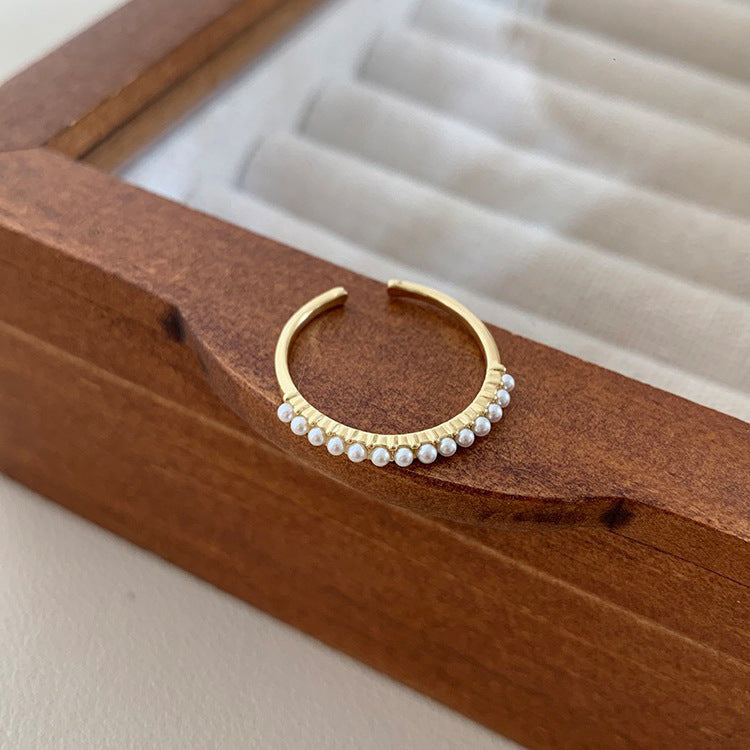 Women's Special-interest Design French Vintage Pearl Metal Ring