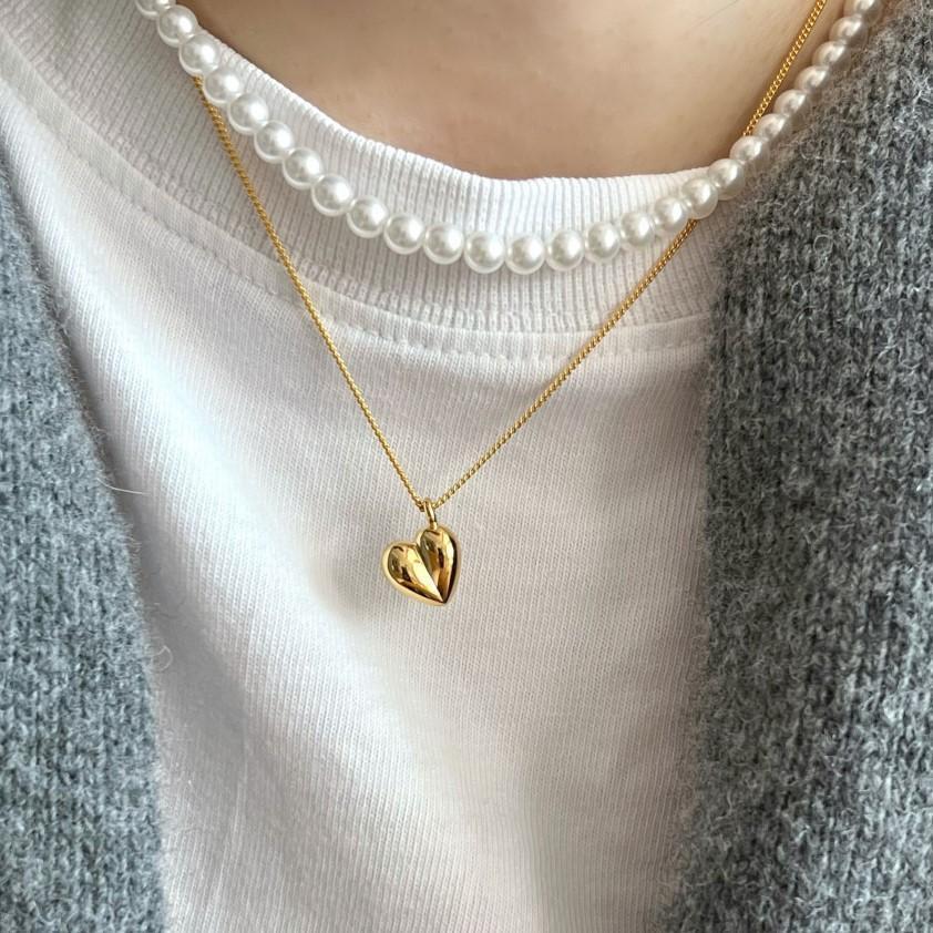 Collier en argent Sterling 925 avec cœur aimant pour femme, ornement en or tridimensionnel, Simple