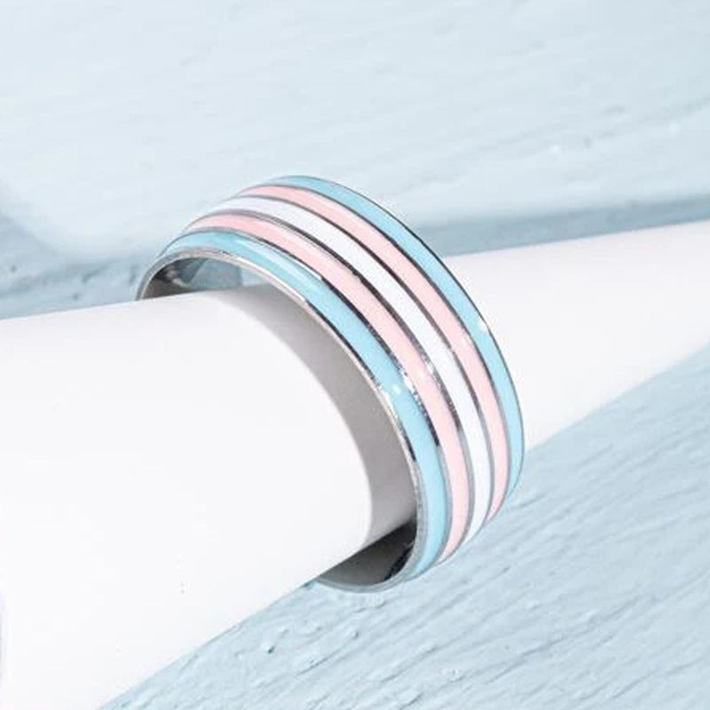 Anillo de goteo multicolor arcoíris para hombre Tide Titanium Steel