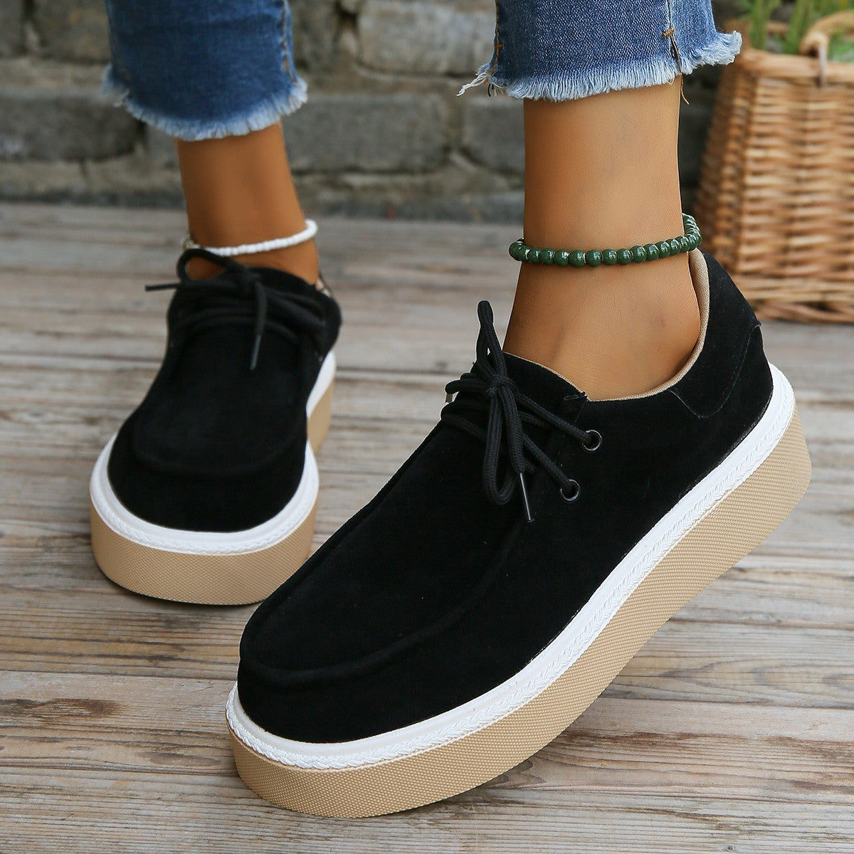 Zapatos de plataforma con cordones y punta redonda retro de moda para mujer