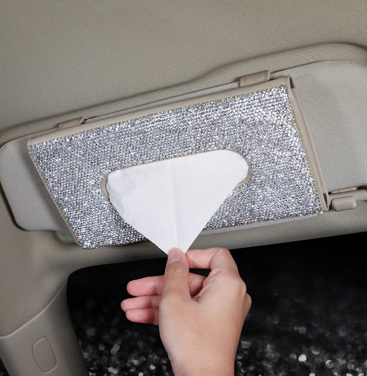 Boîte à mouchoirs en cuir PU cristal, Style suspendu universel, pare-soleil de voiture