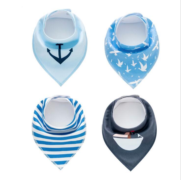 Lote de 4 Uds de Baberos con estampado de tela para eructar, Baberos triangulares con ondas de flecha y pañuelos de algodón para bebé, accesorios