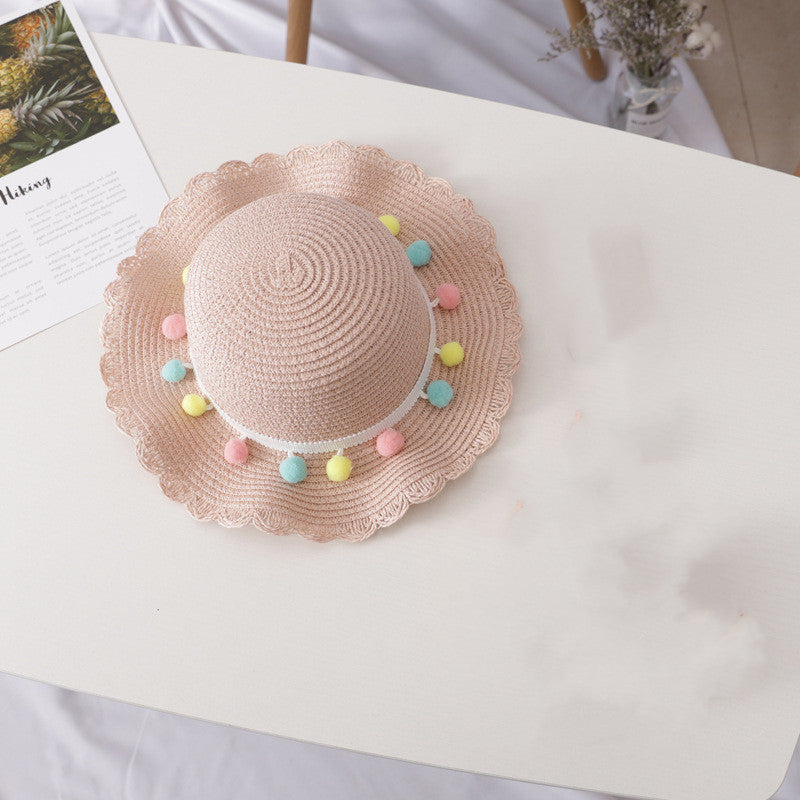 Ensemble de sac de chapeau de paille pour enfants de couleur unie petite boule