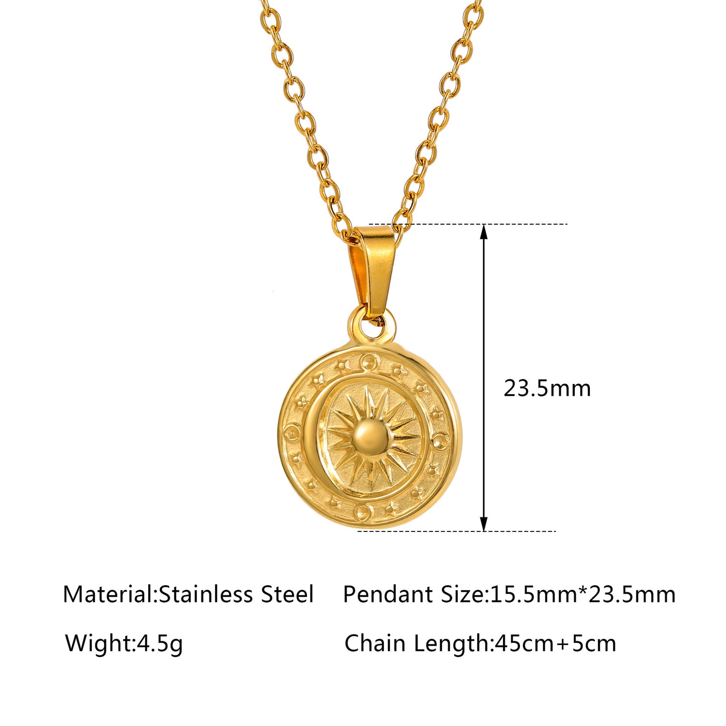 Collier pendentif boussole XINGX soleil lune en acier titane