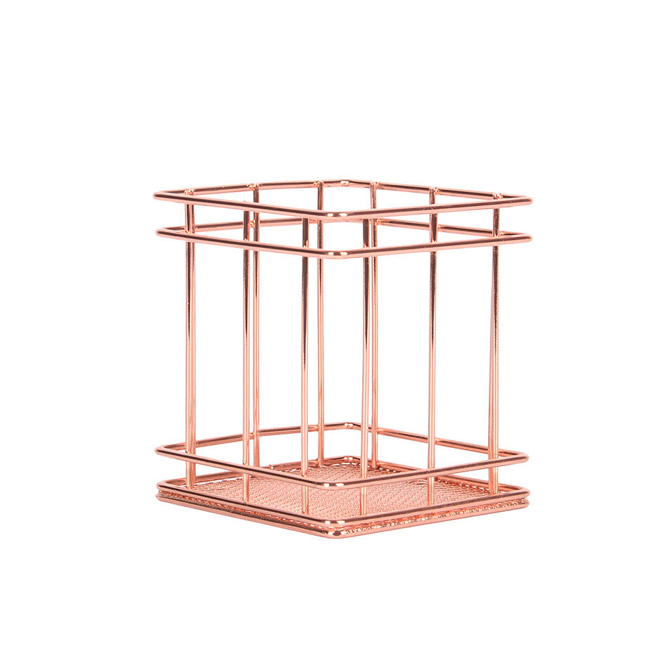 Iron rose gold square round pen holder sundry desktop