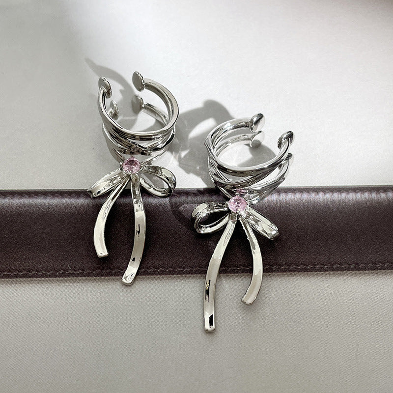 Clip d'oreille Style Ballet froid, boucles d'oreilles avec nœud en ruban, à la mode