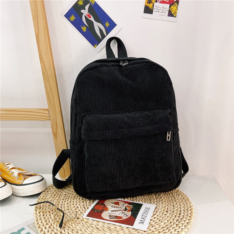 Mochila unisex con bolsillo frontal de pana, estilo universitario, multiusos, de gran capacidad