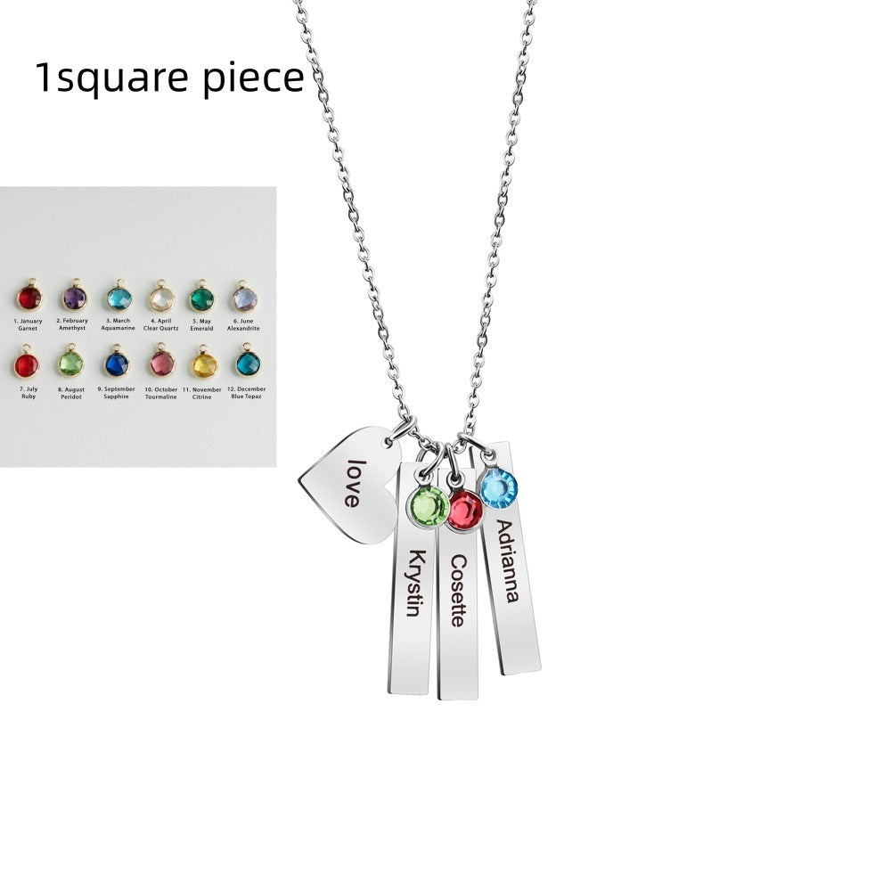 Birthday Stone Peach Heart Square Necklace