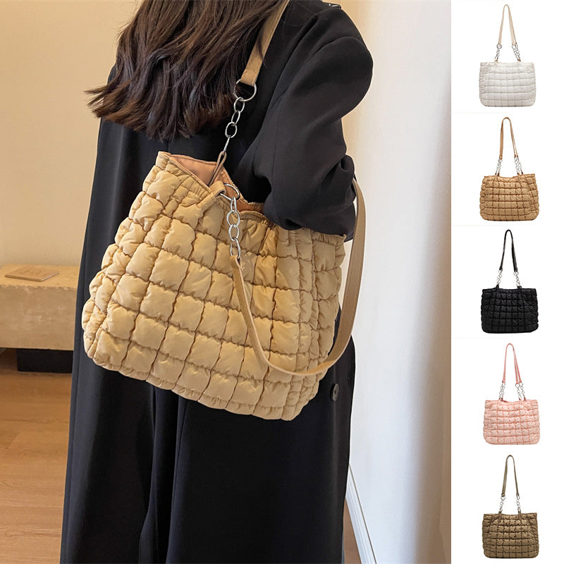 Sacs à main à carreaux en chaîne pour femmes, fourre-tout de styliste à bulles de grande capacité, sac à bandoulière plissé sous les aisselles, mode automne et hiver