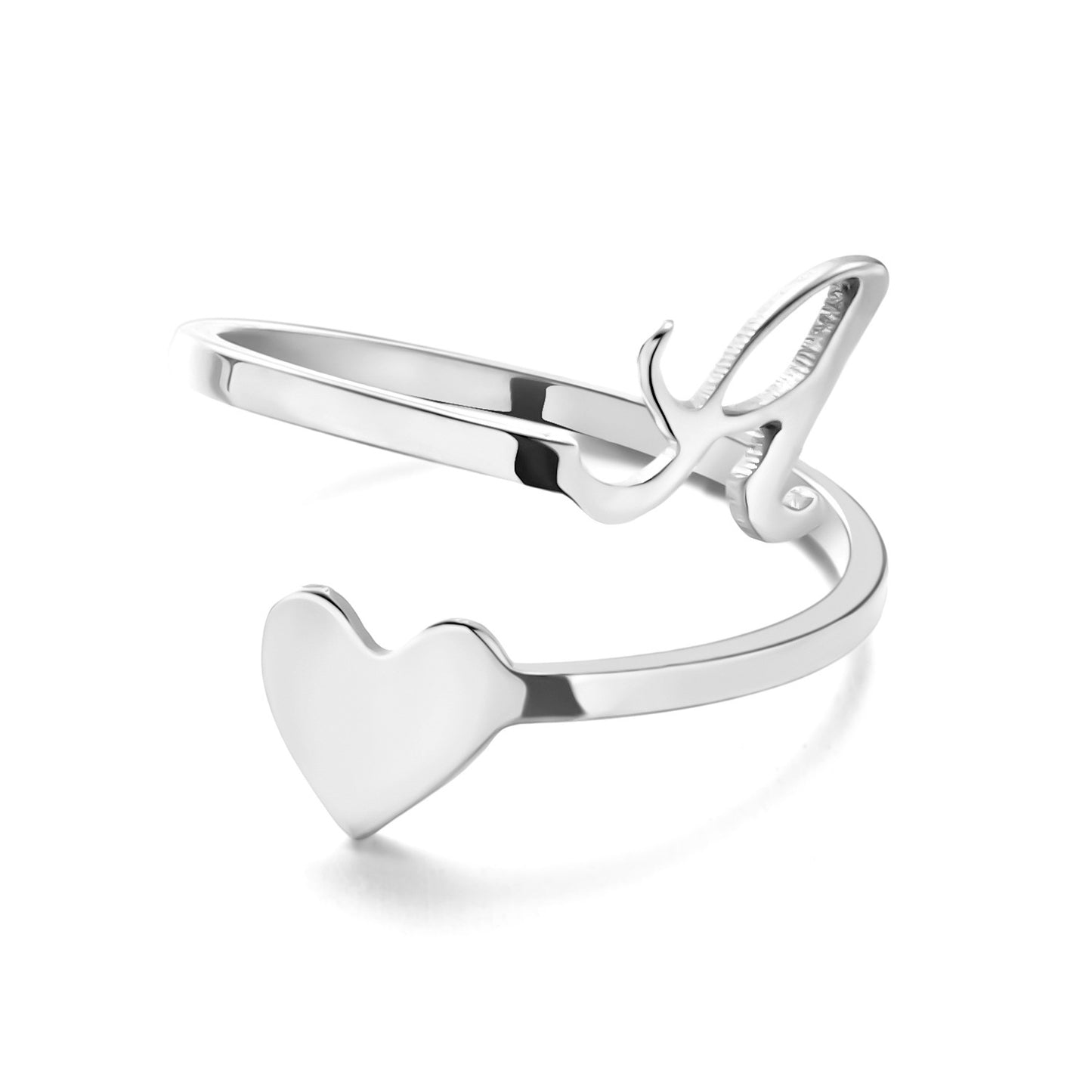 Simple Letter Three-dimensional Loving Heart With Opening Adjustable Ring